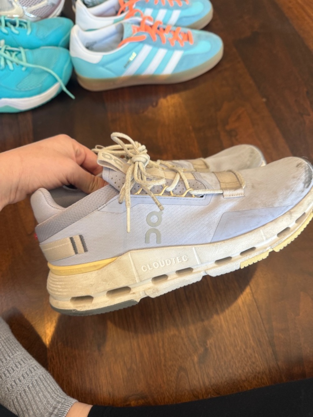 On Running Cloudtec Athletic Shoes in Light Gray and Cream
